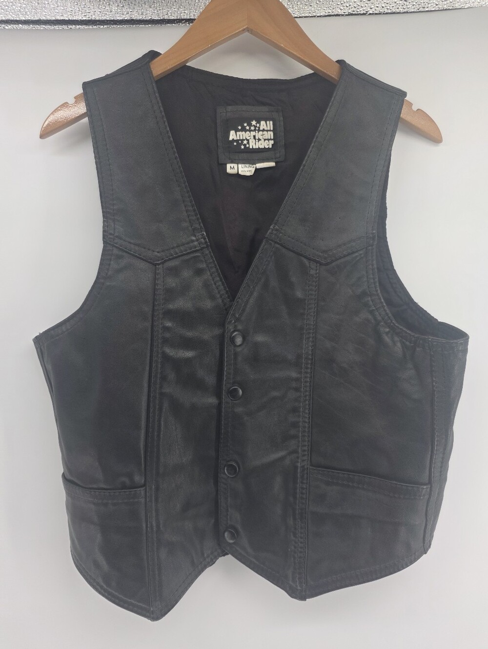 All American Rider Mens Black Leather Motorcycle Vest  Medium Harley Motorcycle